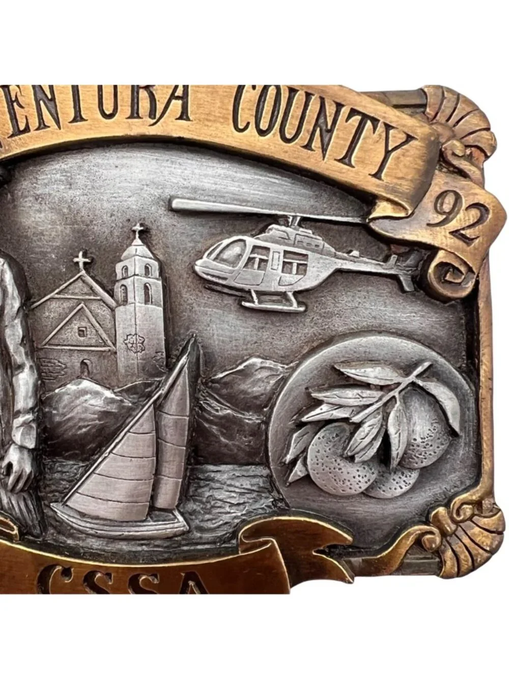 1992 Ventura County CSSA Sheriff Limited Edition Belt Buckle Bell Helicopter USA